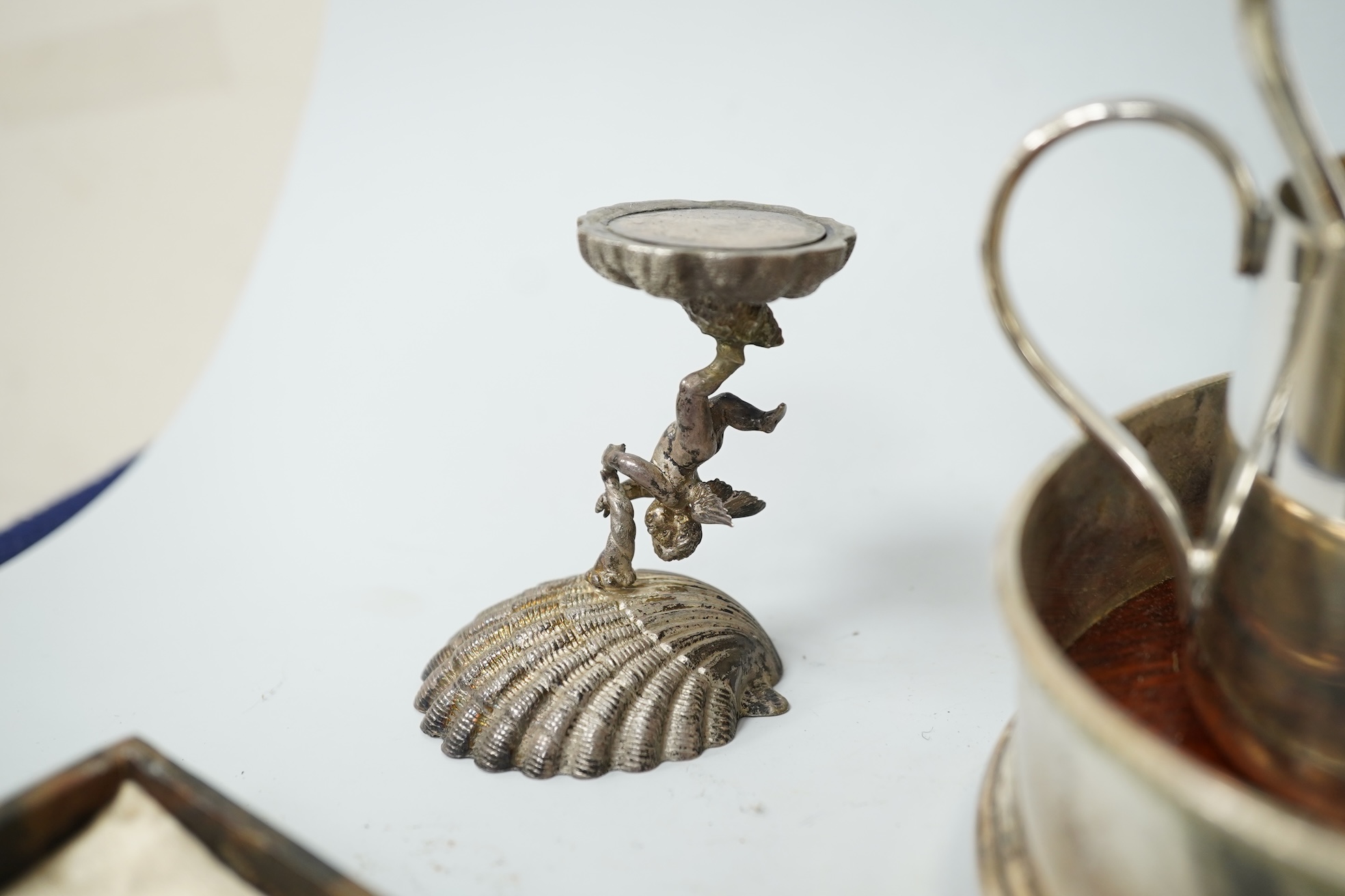 A collection of various plated wares and small silver